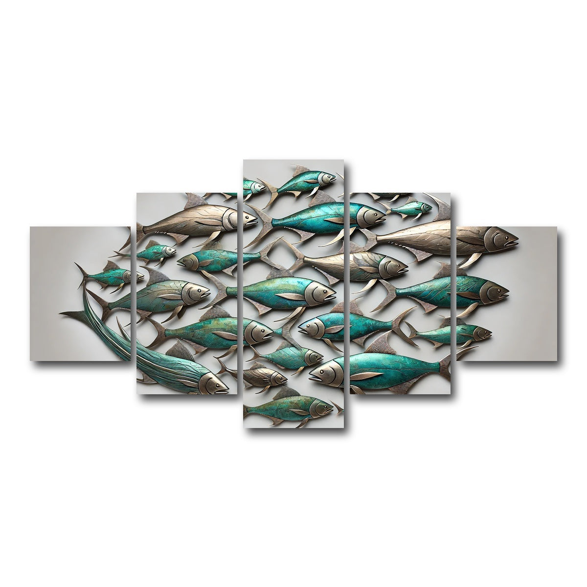 AUTO-MOCKUP WHITE | Metal artwork of group of fish | 5 Piece | Gallery Wrap Canvas | group=5_short