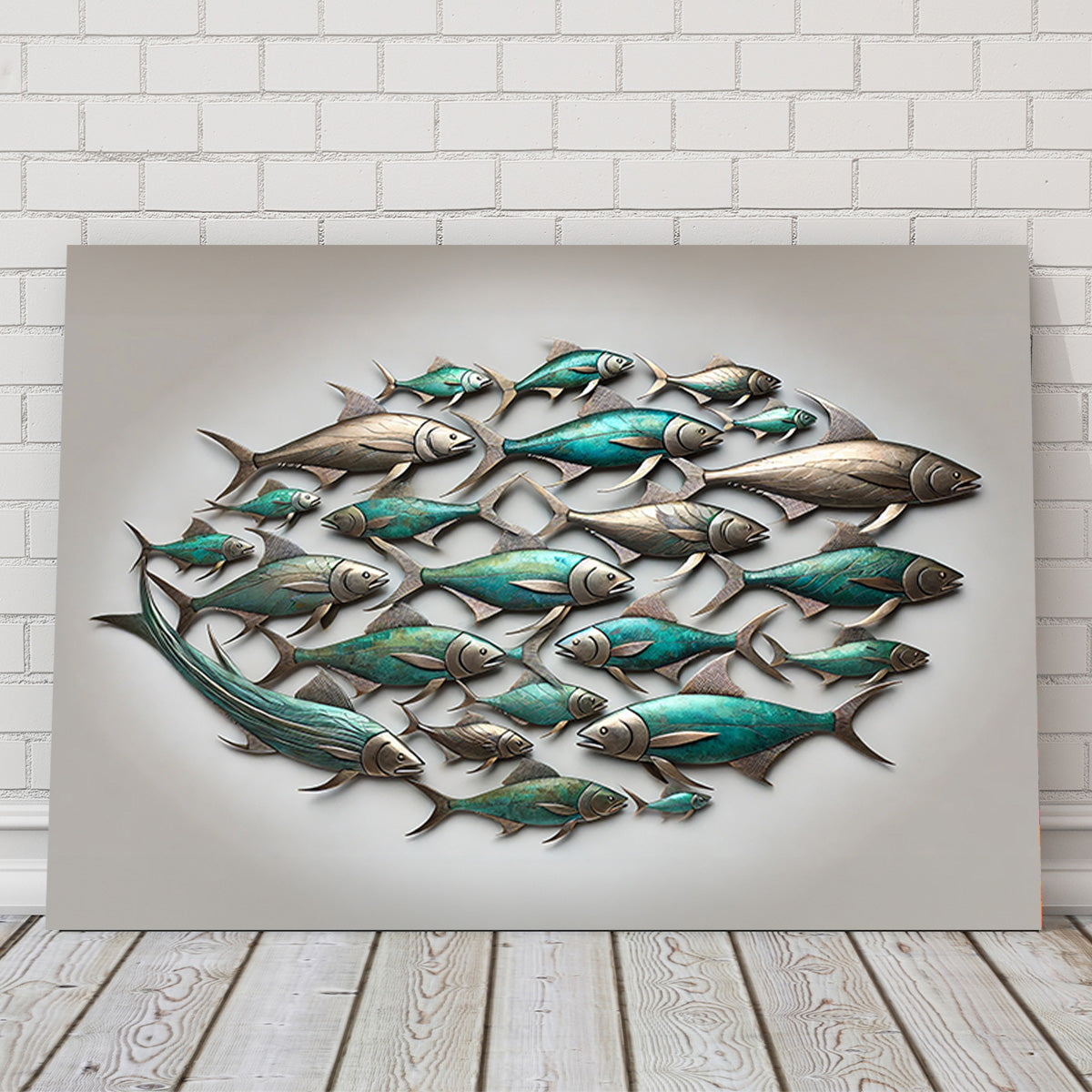 Metal Artwork of Group of Fish