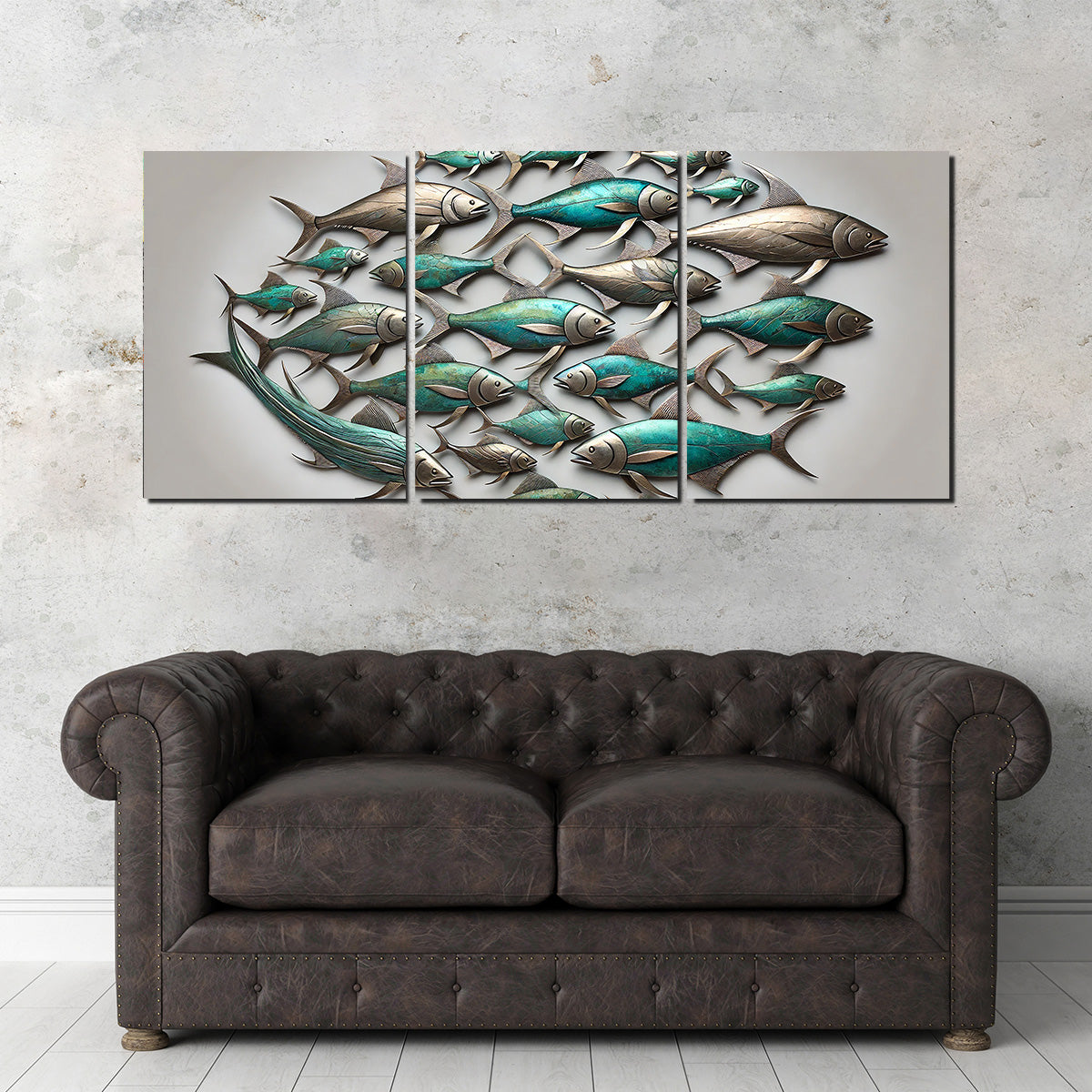 Metal Artwork of Group of Fish