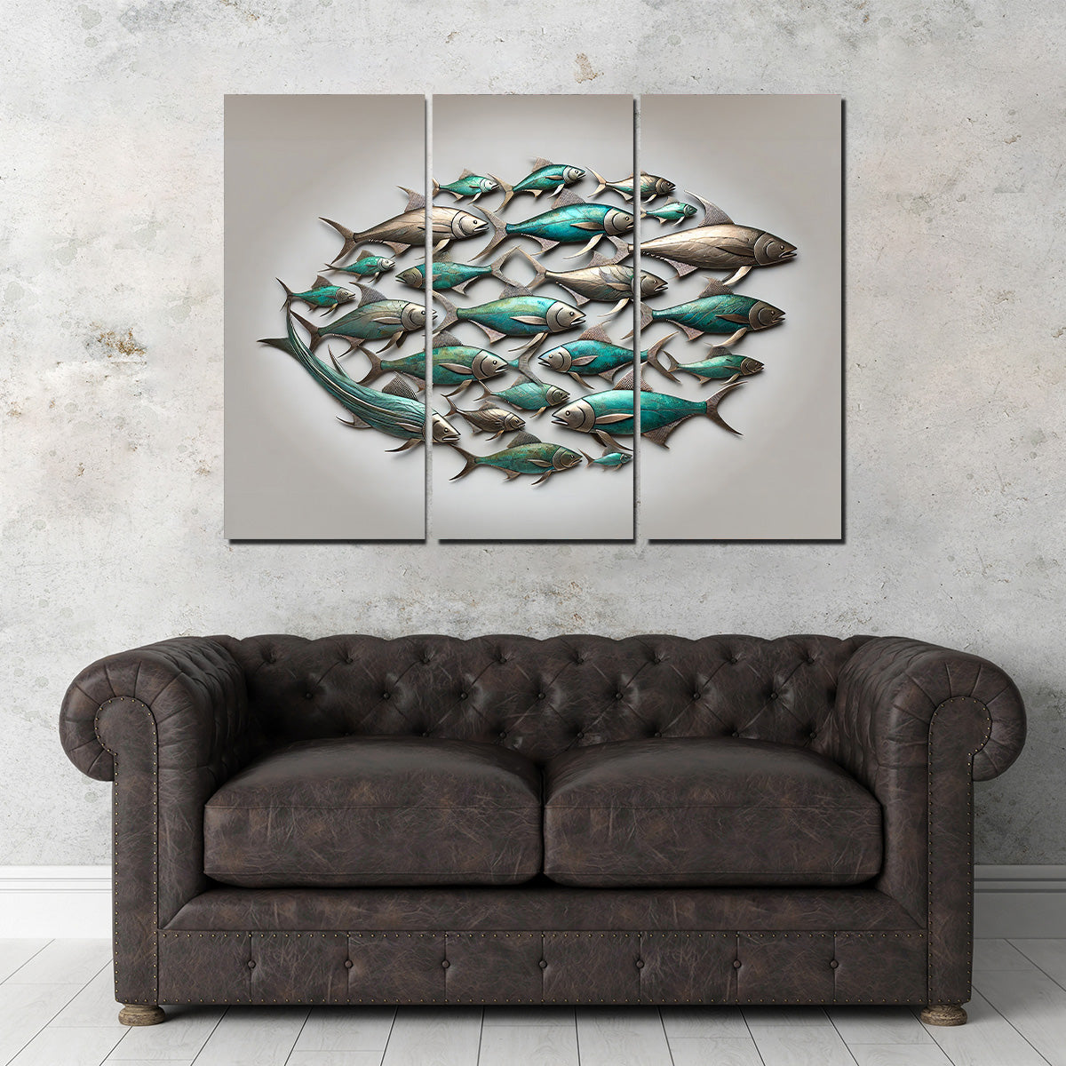 Metal Artwork of Group of Fish