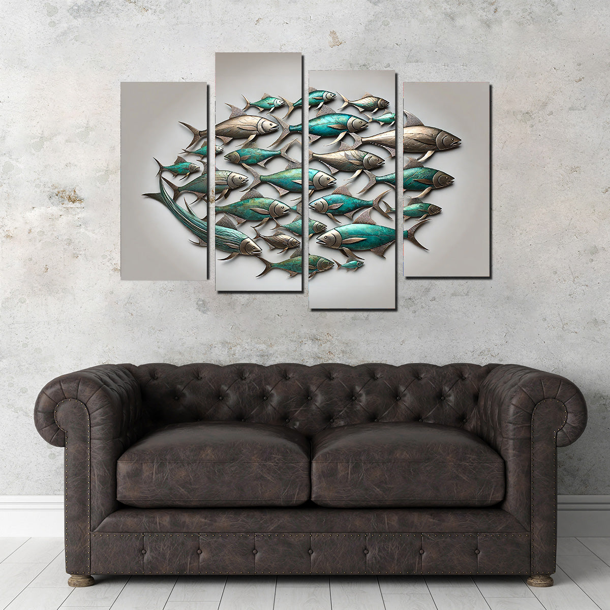 Metal Artwork of Group of Fish