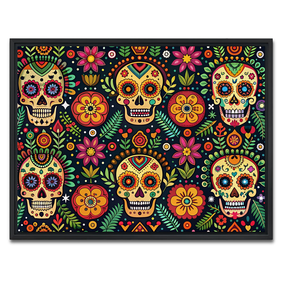AUTO-MOCKUP WHITE | Mexican ethnic pattern | 1 Piece | Black Framed Canvas | group=4x3