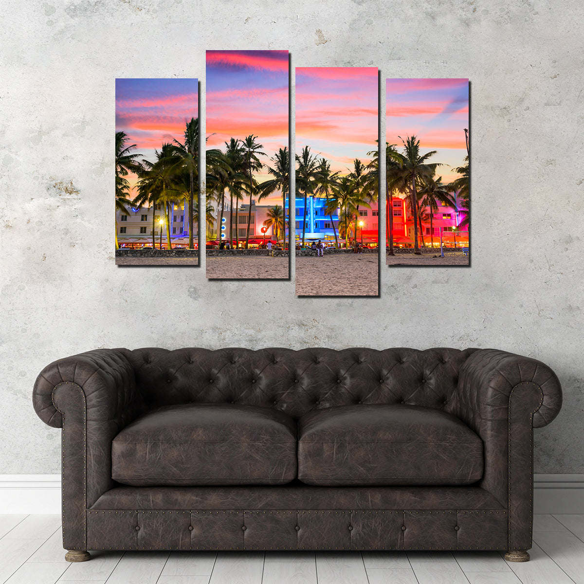 Beach Hotel Collins Ave Miami, 2024 FL-KoKing FORT-z982-Home Decor Holiday Artwork Texture Painting Dining Wall Art