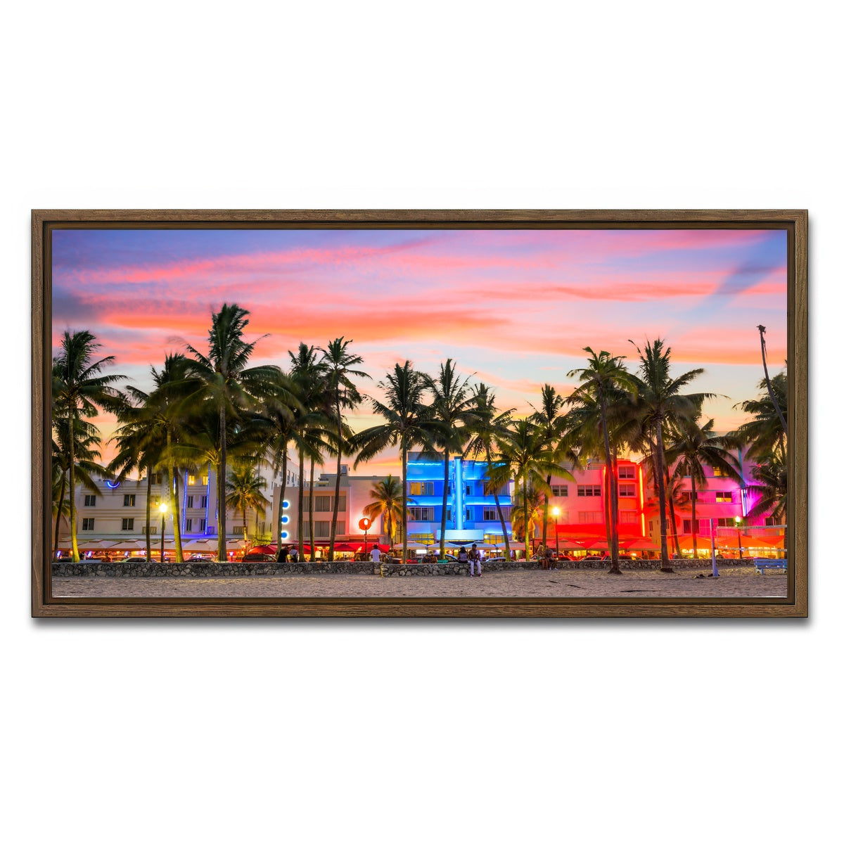 AUTO-MOCKUP WHITE | Miami Beach Ocean Drive | 1 Piece | Walnut Framed Canvas | group=2x1