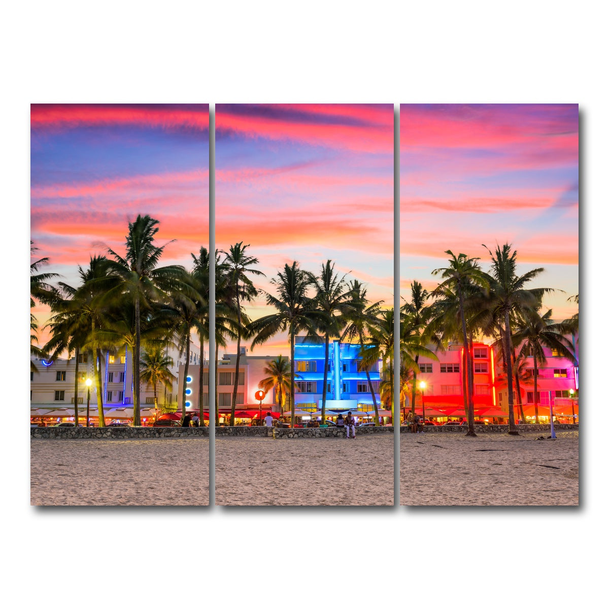 AUTO-MOCKUP WHITE | Miami Beach Ocean Drive | 3 Piece | Gallery Wrap Canvas | group=8x18