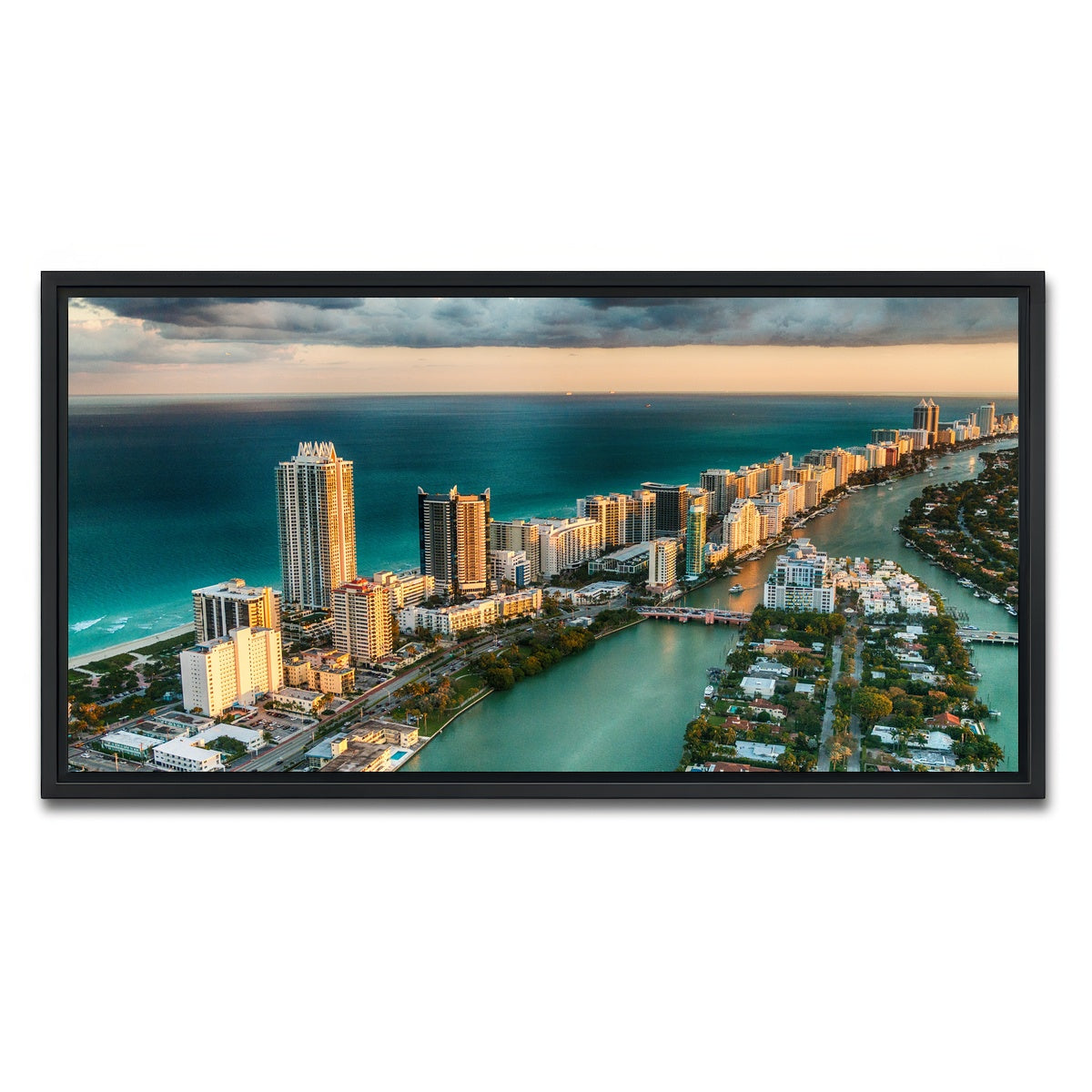 AUTO-MOCKUP WHITE | Miami Beach skyline | 1 Piece | Black Framed Canvas | group=2x1