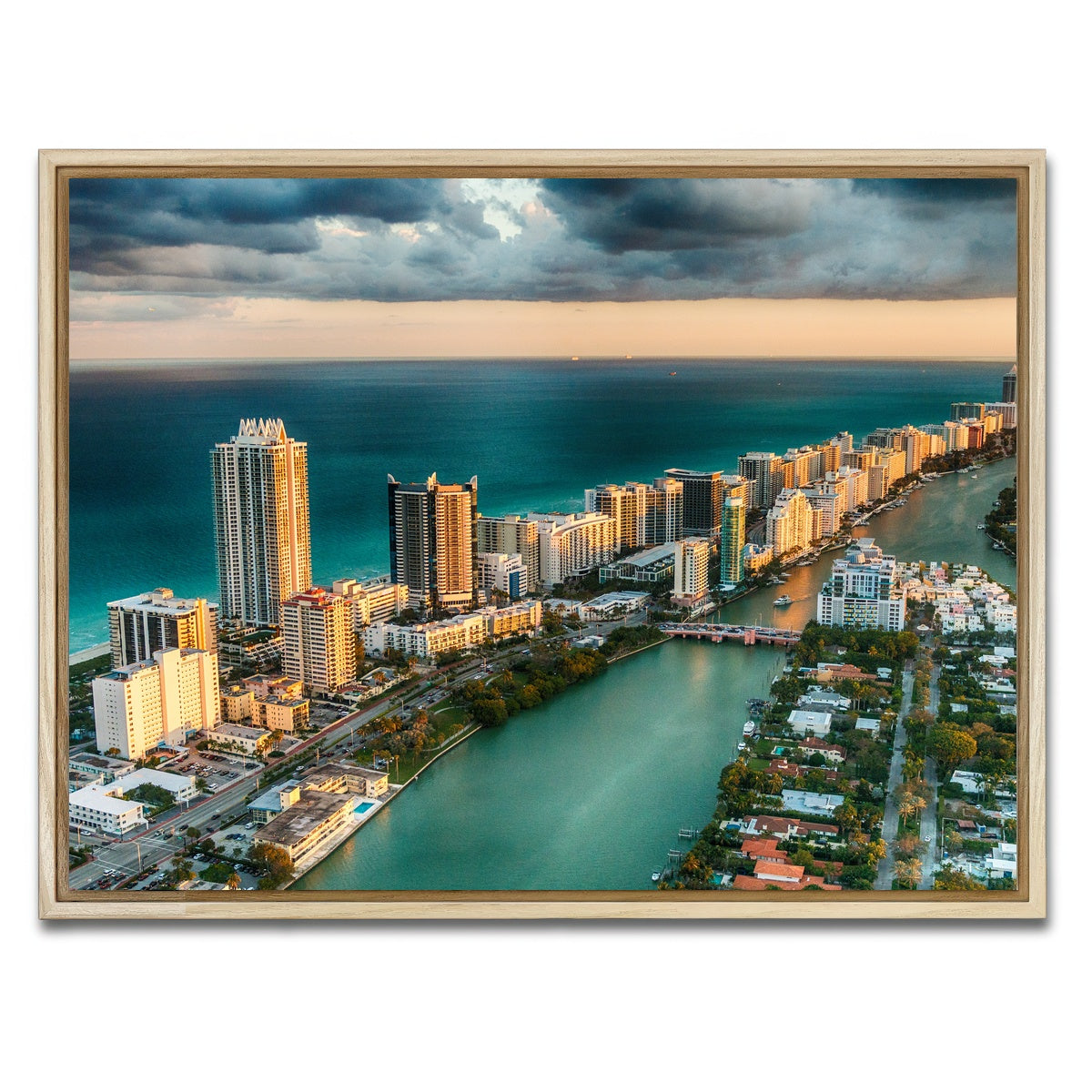 AUTO-MOCKUP WHITE | Miami Beach skyline | 1 Piece | Natural Framed Canvas | group=4x3