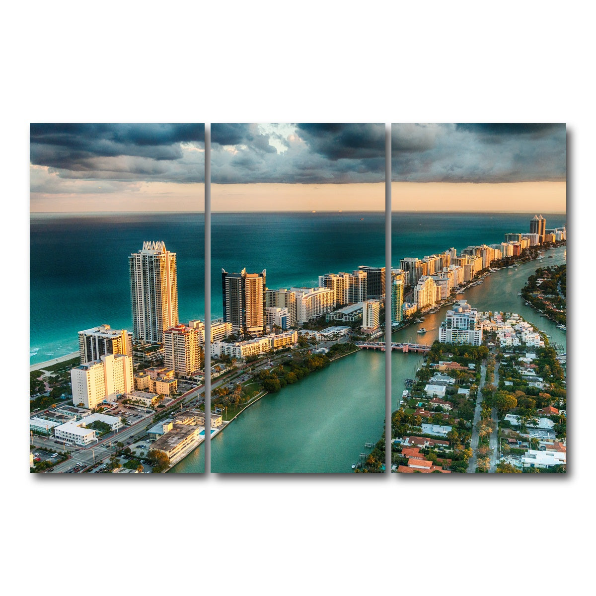 AUTO-MOCKUP WHITE | Miami Beach skyline | 3 Piece | Gallery Wrap Canvas | group=12x24