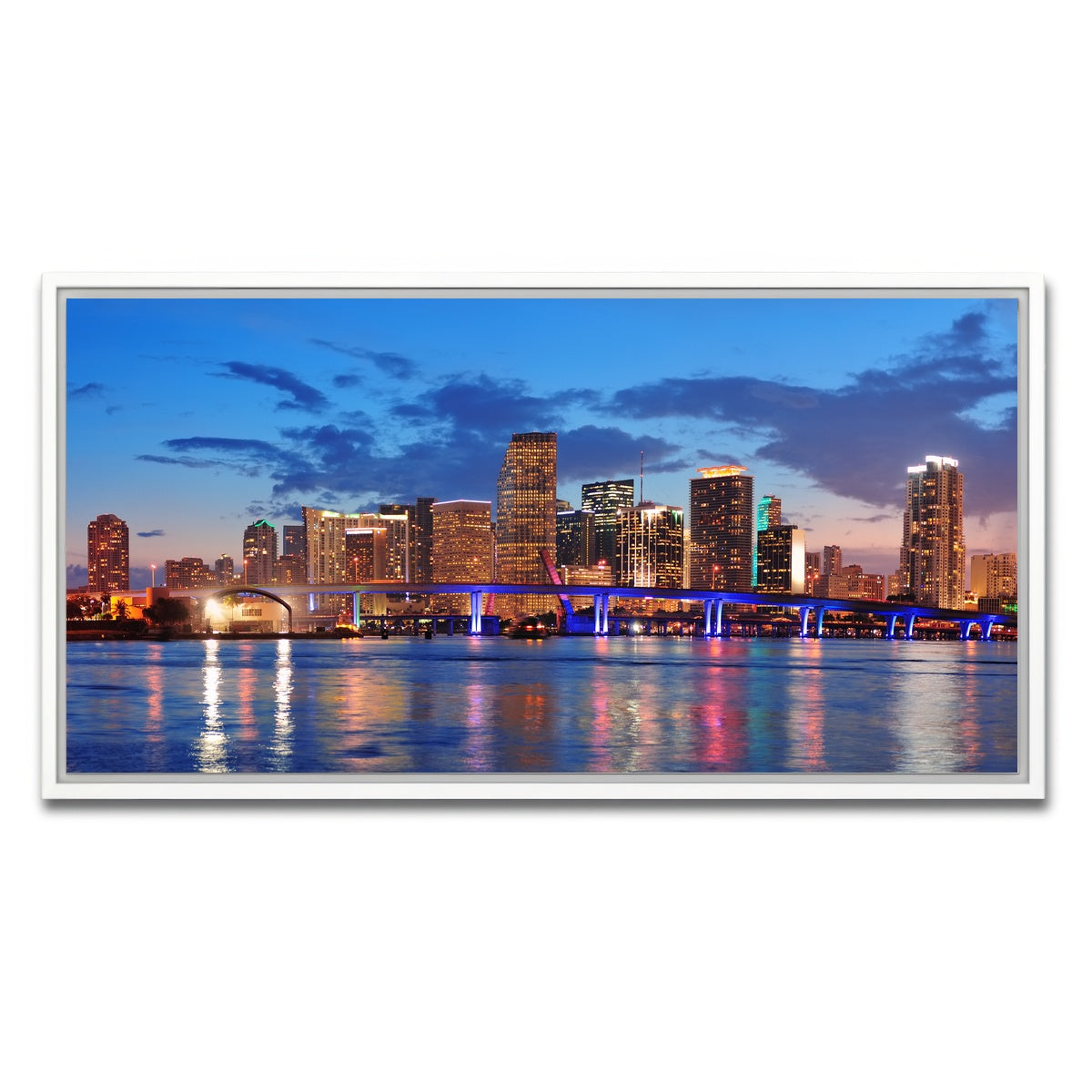 AUTO-MOCKUP WHITE | Miami Night Skyline | 1 Piece | White Framed Canvas | group=2x1
