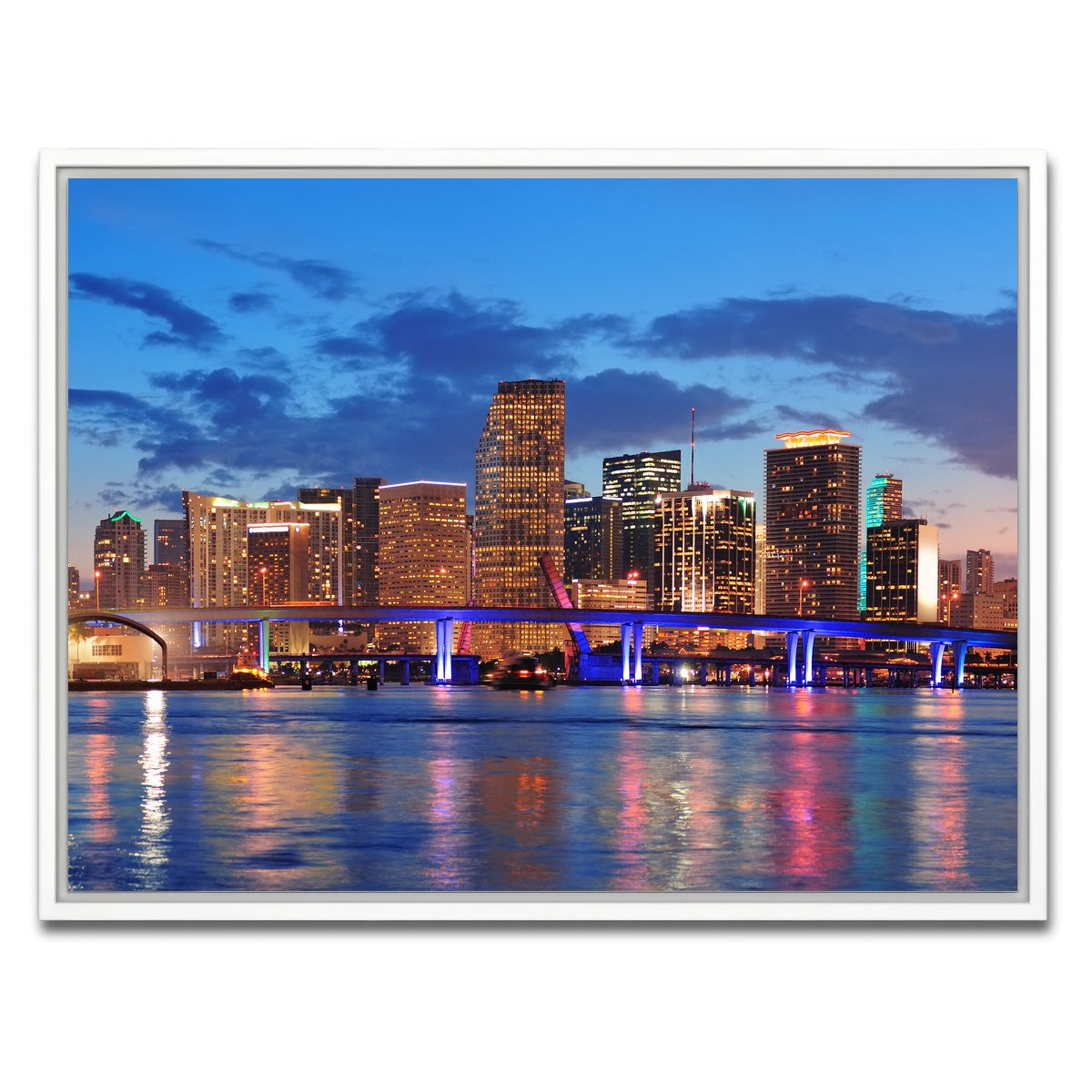 AUTO-MOCKUP WHITE | Miami Night Skyline | 1 Piece | White Framed Canvas | group=4x3