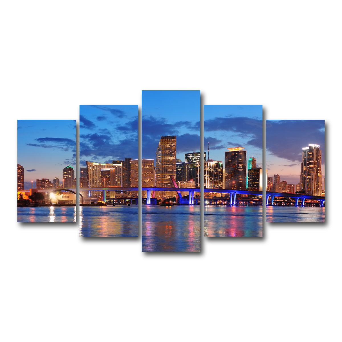 AUTO-MOCKUP WHITE | Miami Night Skyline | 5 Piece | Gallery Wrap Canvas | group=5_normal