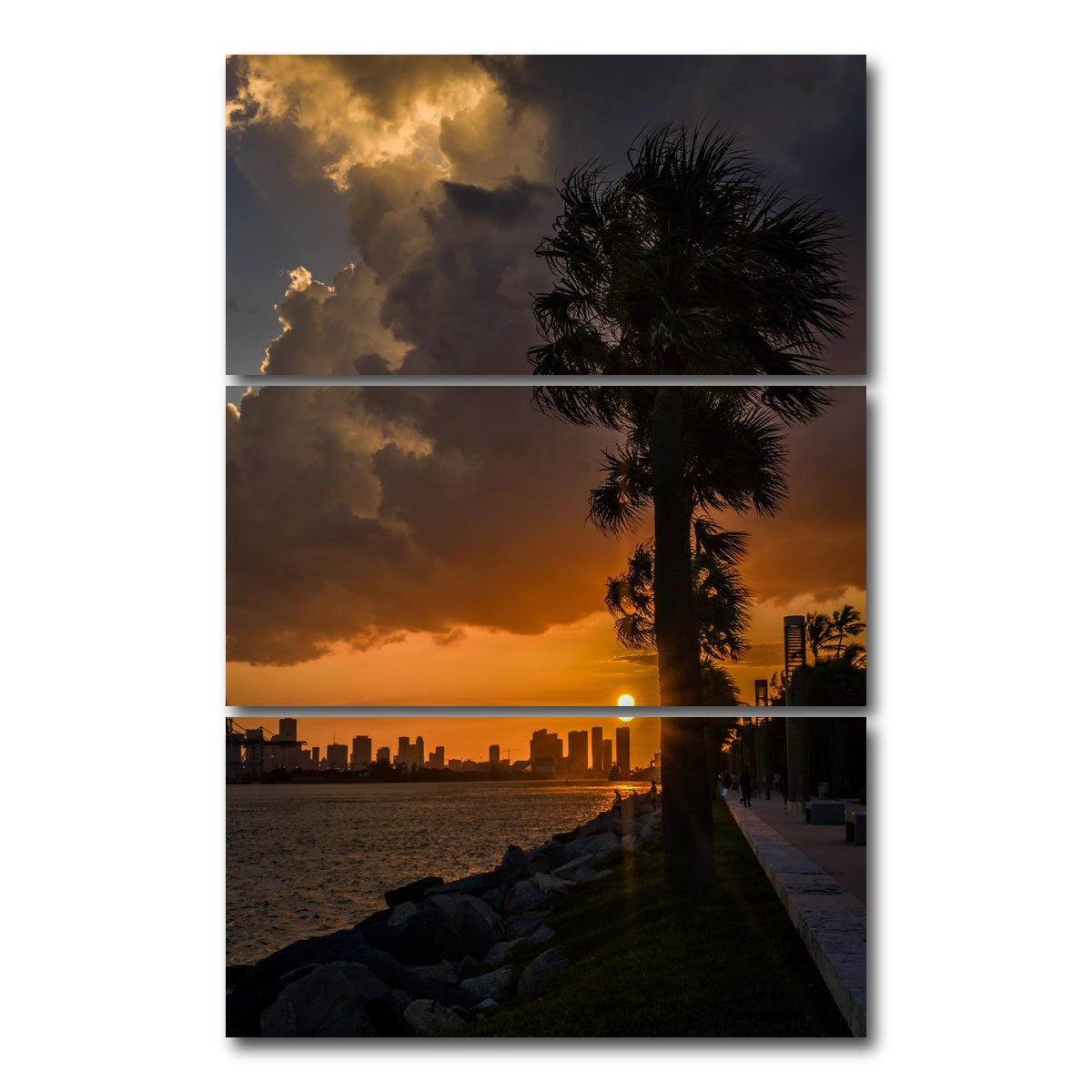 AUTO-MOCKUP WHITE | Miami Sunset | 3 Piece | Gallery Wrap Canvas | group=12x24_stacked
