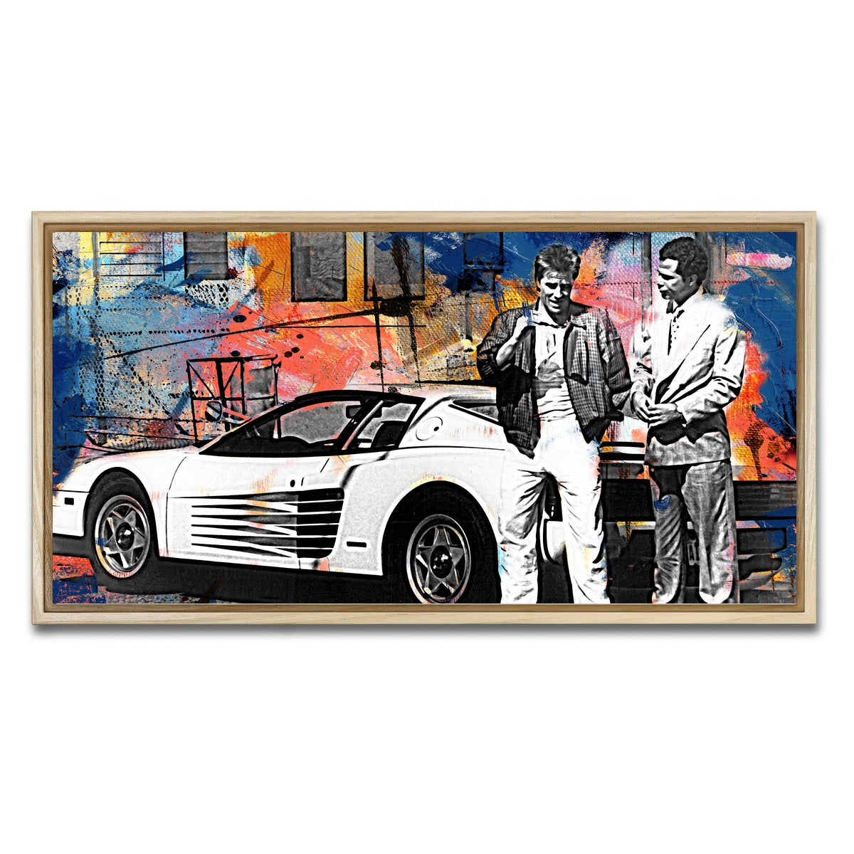 AUTO-MOCKUP WHITE | Miami Vice-Ferrari | 1 Piece | Natural Framed Canvas | group=2x1