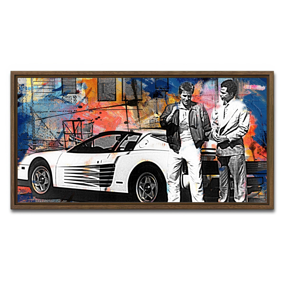 AUTO-MOCKUP WHITE | Miami Vice-Ferrari | 1 Piece | Walnut Framed Canvas | group=2x1