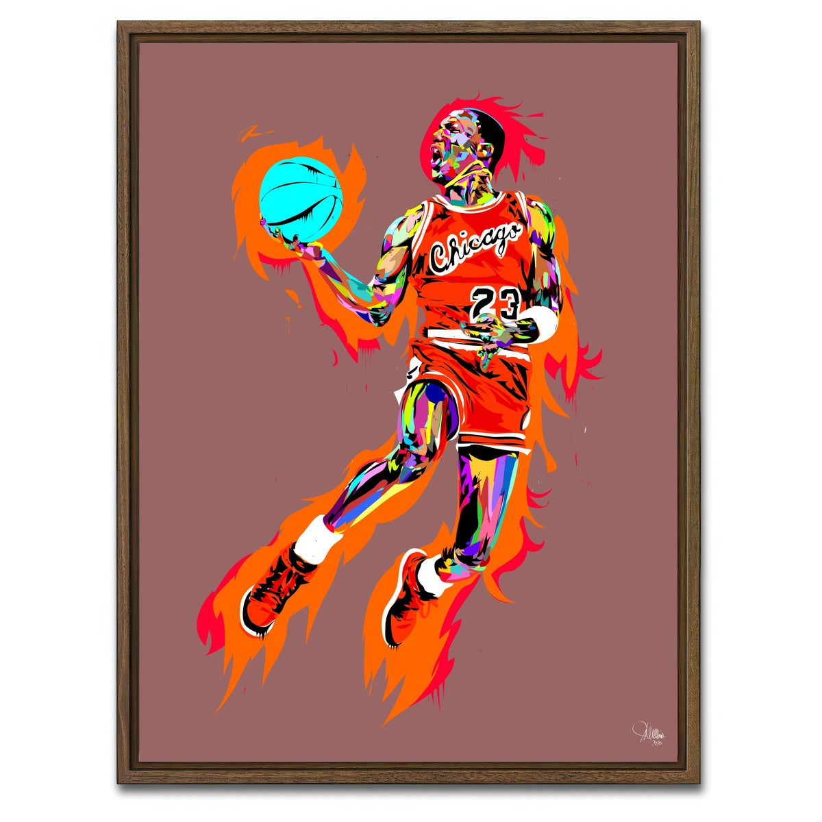 AUTO-MOCKUP WHITE | Michael Jordan Fire | 1 Piece | Walnut Framed Canvas | group=3x4