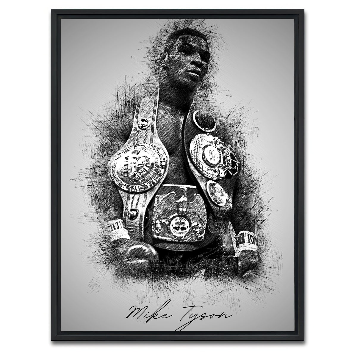 AUTO-MOCKUP WHITE | Mike Tyson Sketchy | 1 Piece | Black Framed Canvas | group=3x4