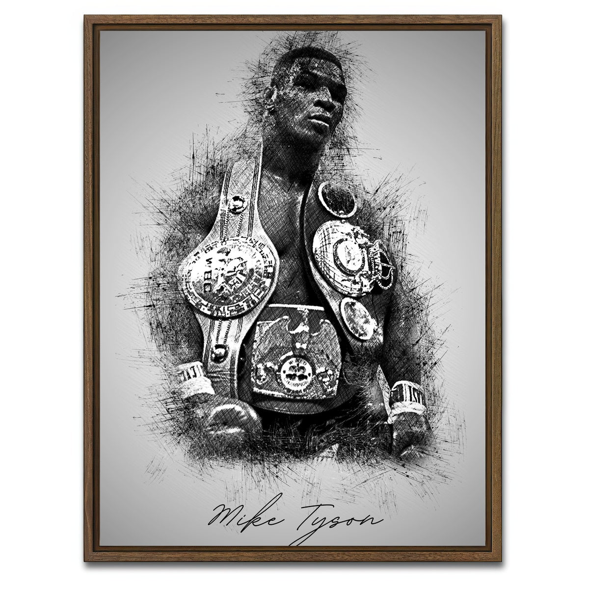 AUTO-MOCKUP WHITE | Mike Tyson Sketchy | 1 Piece | Walnut Framed Canvas | group=3x4