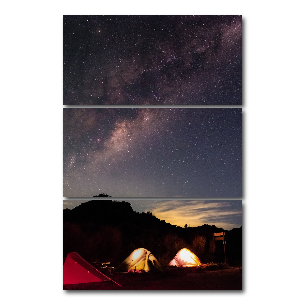 AUTO-MOCKUP WHITE | Milky Way and camp | 3 Piece | Gallery Wrap Canvas | group=12x24_stacked