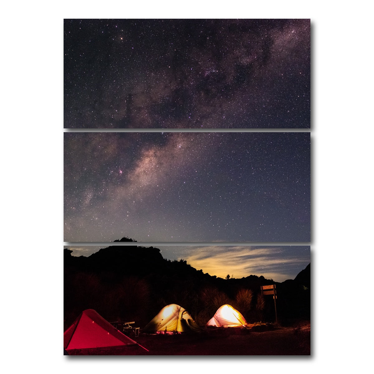 AUTO-MOCKUP WHITE | Milky Way and camp | 3 Piece | Gallery Wrap Canvas | group=8x18_stacked