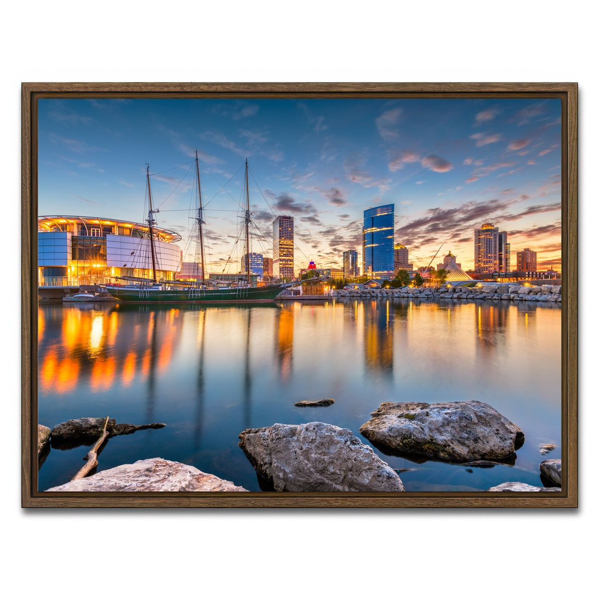AUTO-MOCKUP WHITE | Milwaukee Lake Michigan | 1 Piece | Walnut Framed Canvas | group=4x3