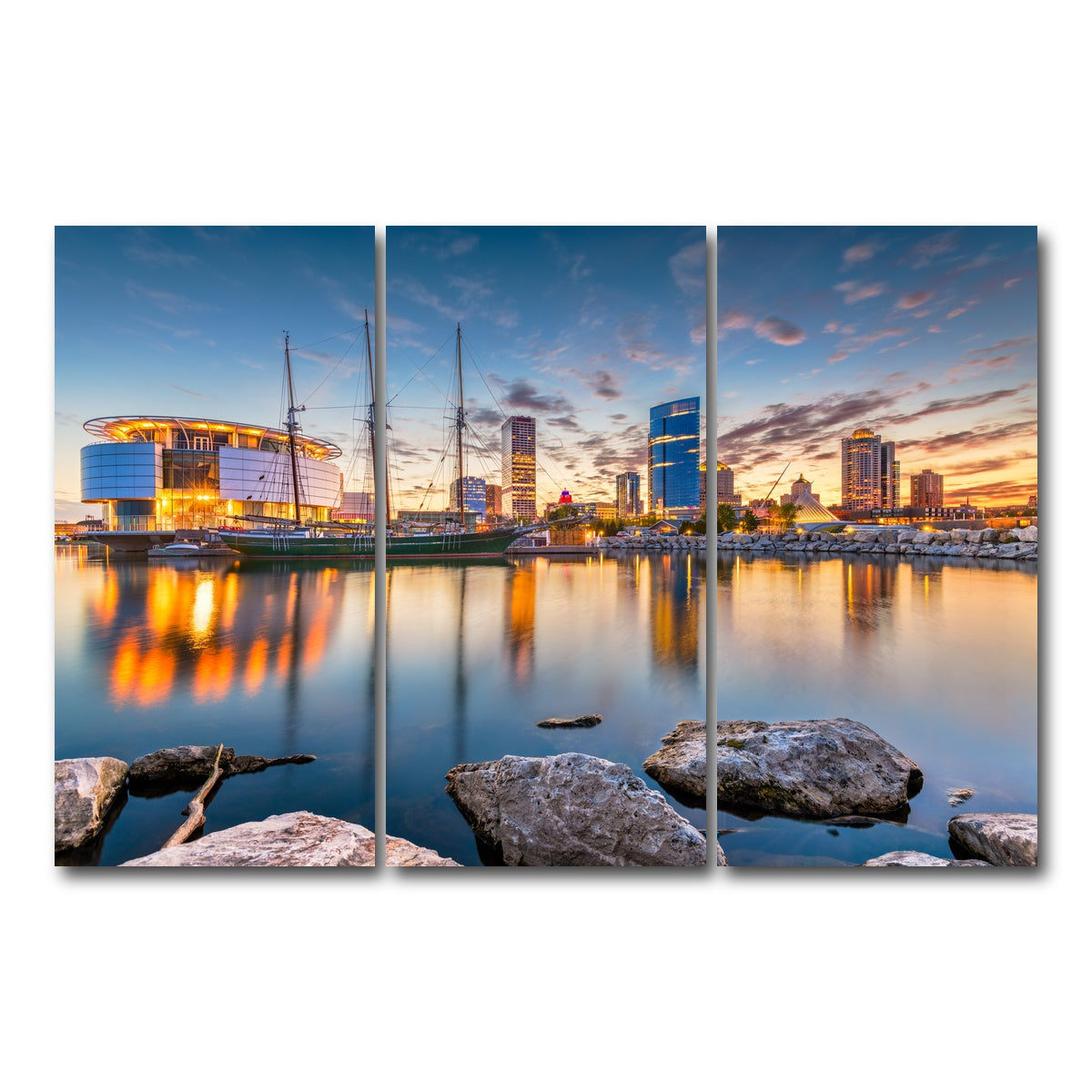 AUTO-MOCKUP WHITE | Milwaukee Lake Michigan | 3 Piece | Gallery Wrap Canvas | group=12x24