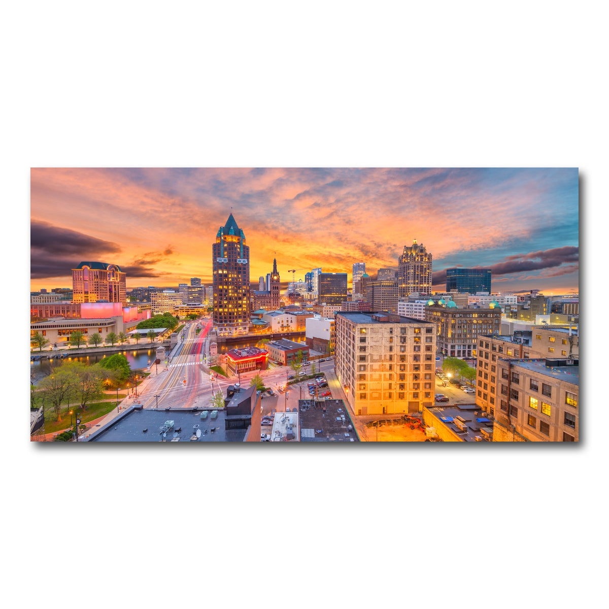 AUTO-MOCKUP WHITE | Milwaukee skyline at dusk | 1 Piece | Gallery Wrap Canvas | group=2x1