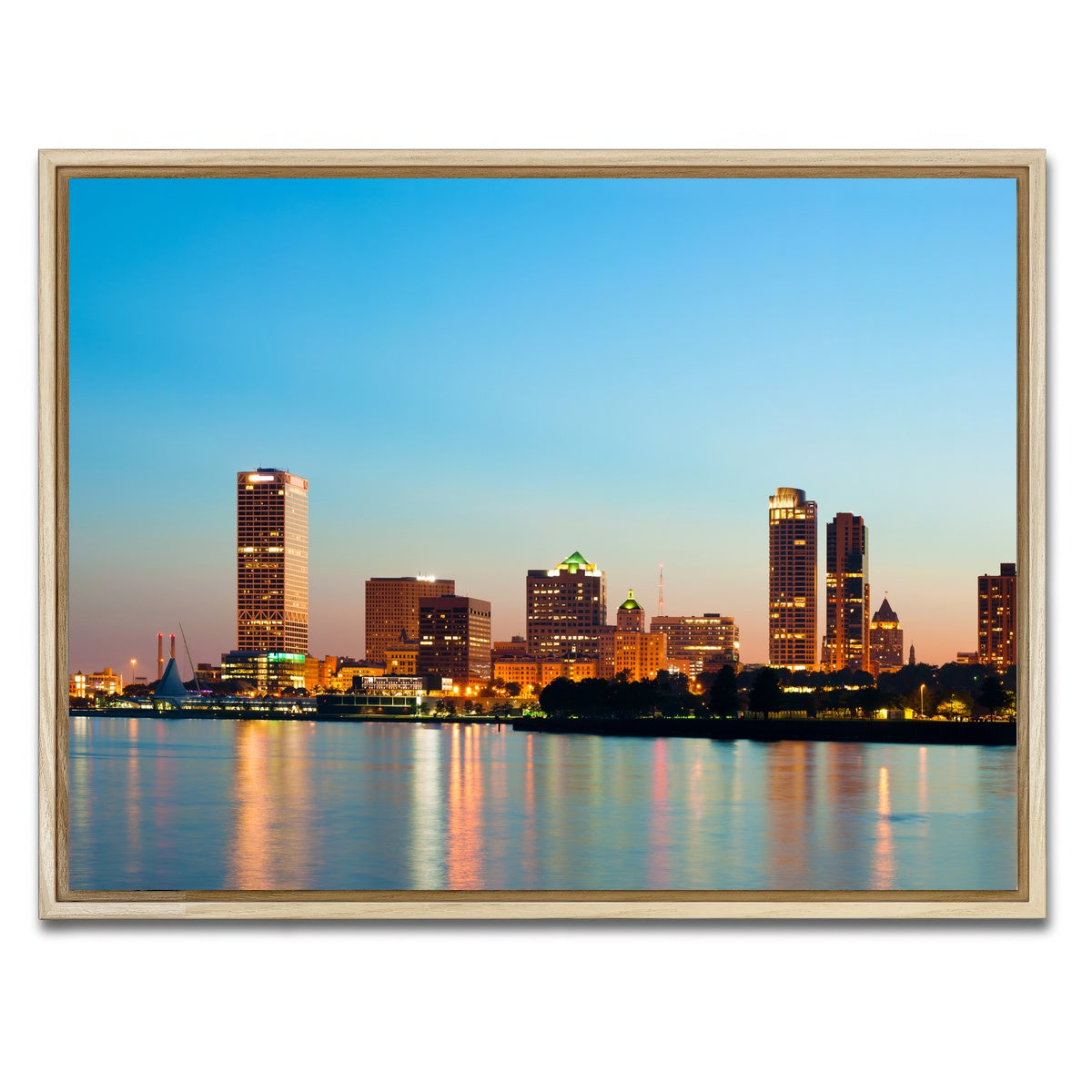 AUTO-MOCKUP WHITE | Milwaukee skyline at twilight | 1 Piece | Natural Framed Canvas | group=4x3