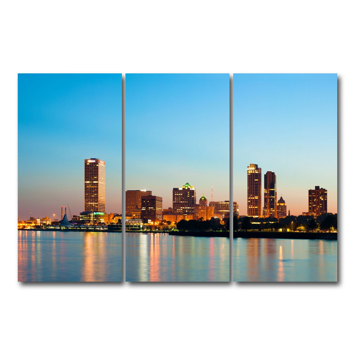 AUTO-MOCKUP WHITE | Milwaukee skyline at twilight | 3 Piece | Gallery Wrap Canvas | group=12x24