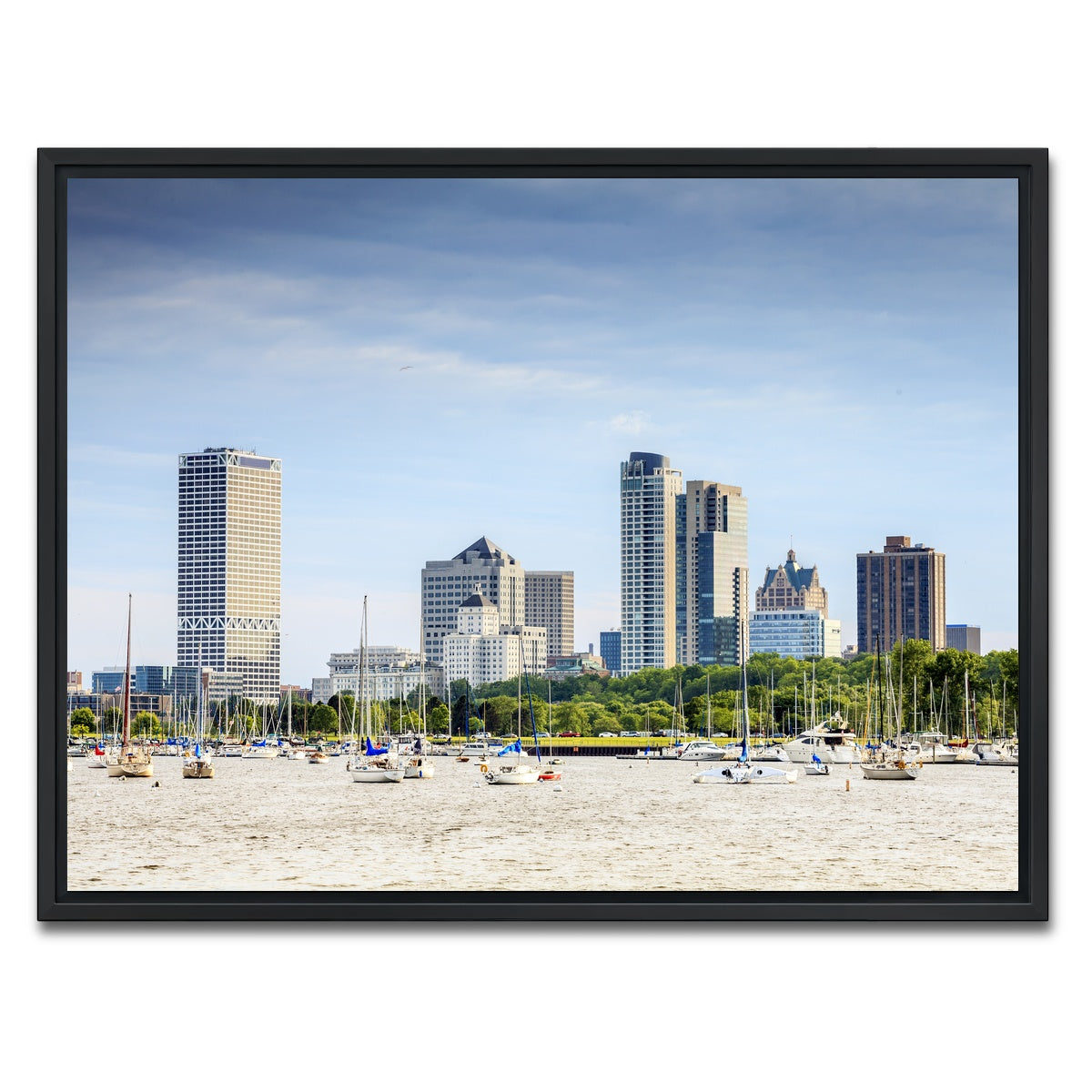 AUTO-MOCKUP WHITE | Milwaukee skyline day | 1 Piece | Black Framed Canvas | group=4x3