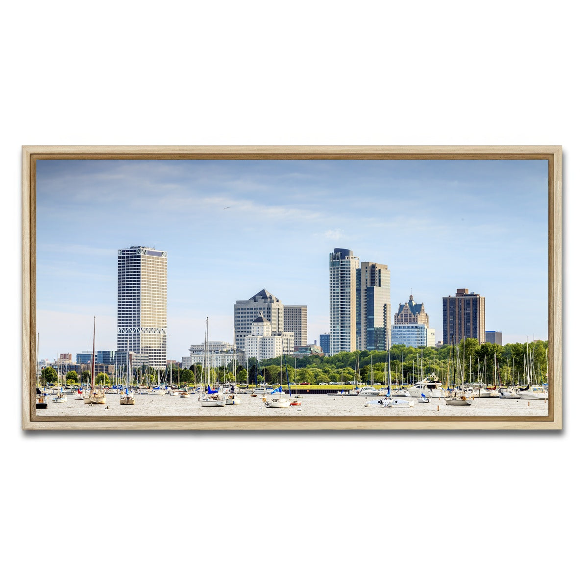 AUTO-MOCKUP WHITE | Milwaukee skyline day | 1 Piece | Natural Framed Canvas | group=2x1