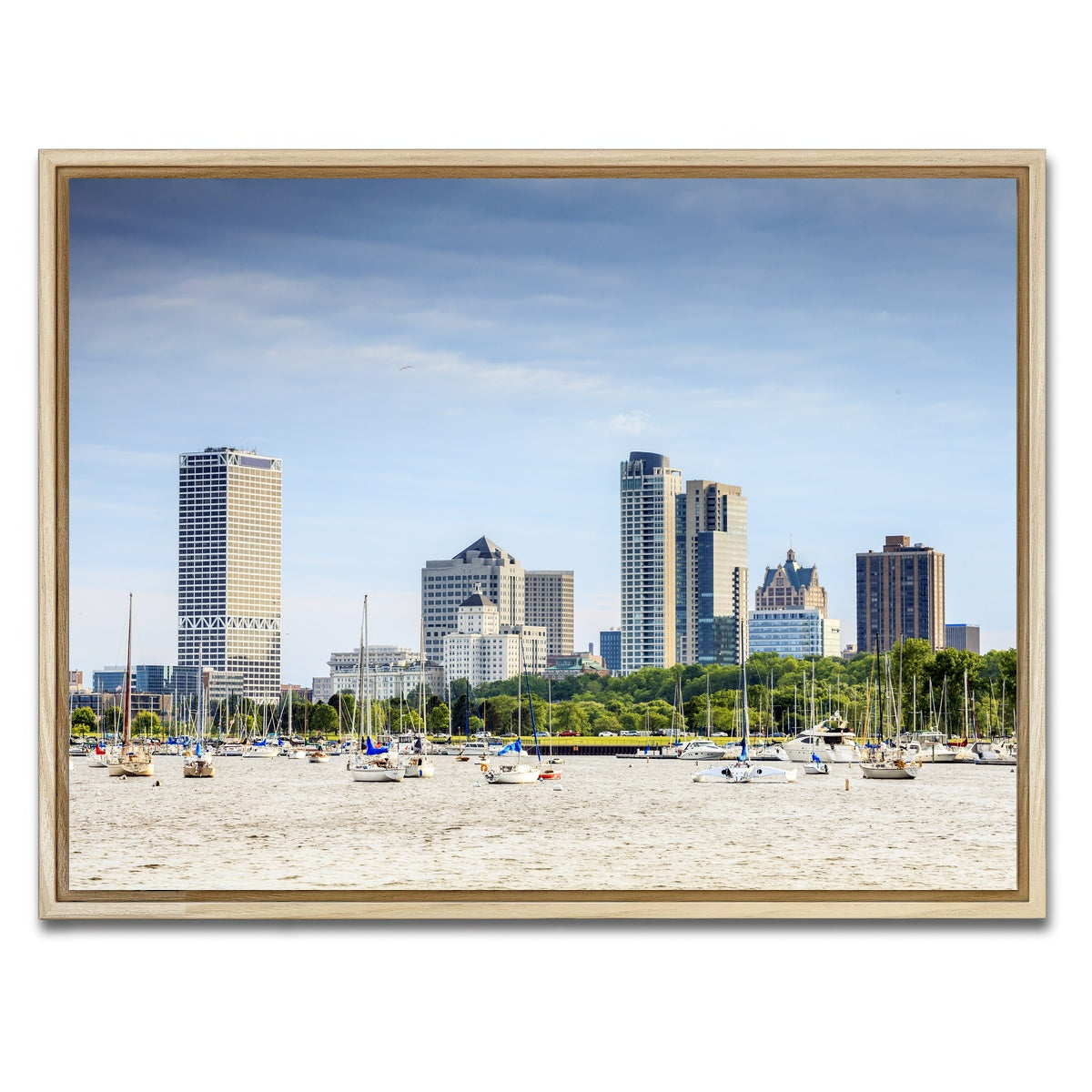 AUTO-MOCKUP WHITE | Milwaukee skyline day | 1 Piece | Natural Framed Canvas | group=4x3