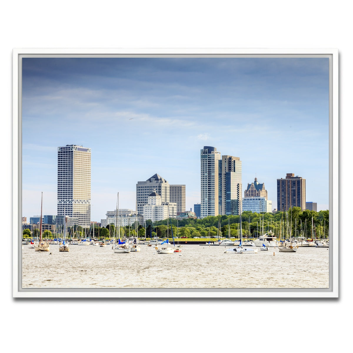 AUTO-MOCKUP WHITE | Milwaukee skyline day | 1 Piece | White Framed Canvas | group=4x3