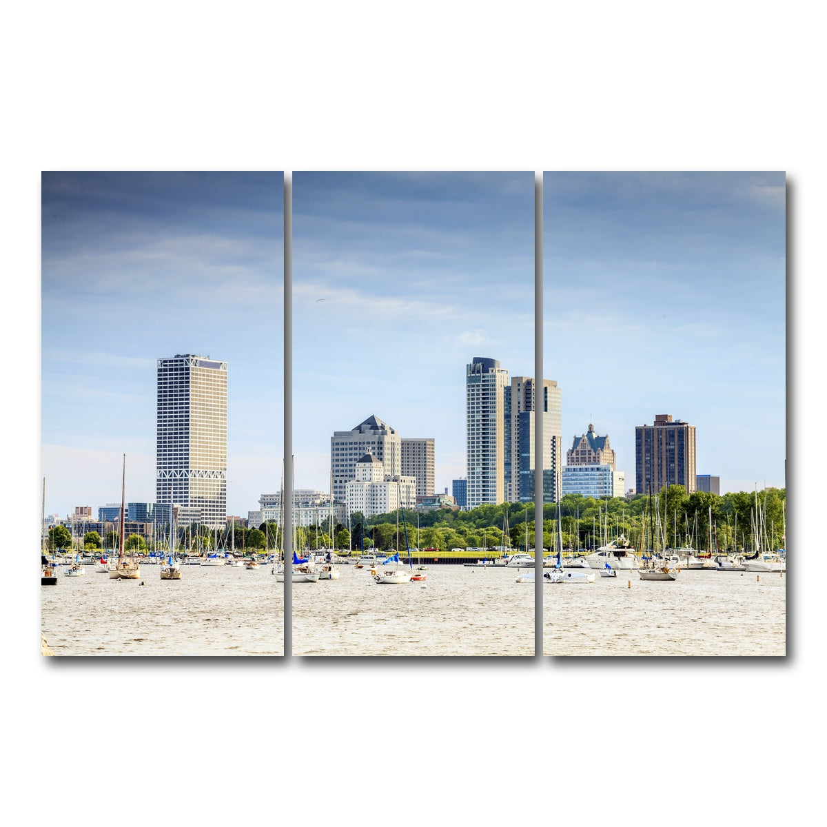 AUTO-MOCKUP WHITE | Milwaukee skyline day | 3 Piece | Gallery Wrap Canvas | group=12x24