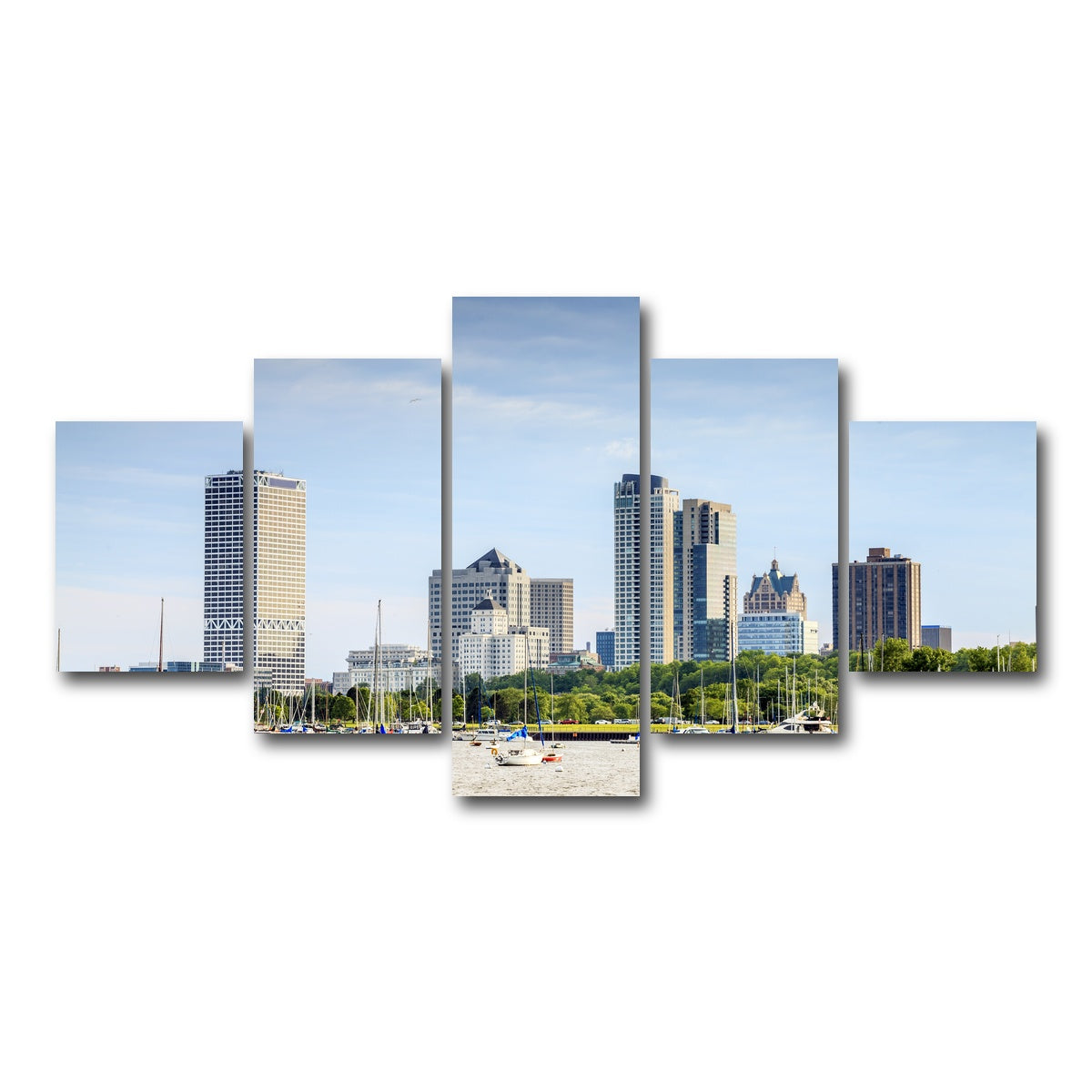 AUTO-MOCKUP WHITE | Milwaukee skyline day | 5 Piece | Gallery Wrap Canvas | group=5_short