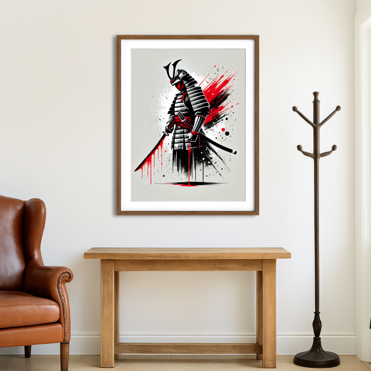 AUTO-MOCKUP ROOM | Minimalist Samurai Warrior Wall Art