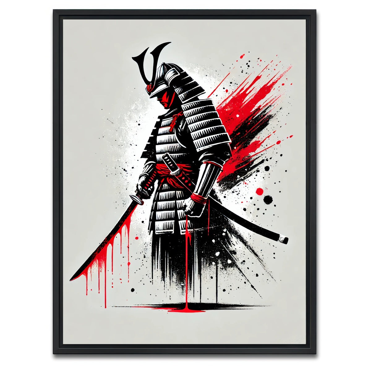 AUTO-MOCKUP WHITE | Minimalist Samurai Warrior | 1 Piece | Black Framed Canvas | group=3x4