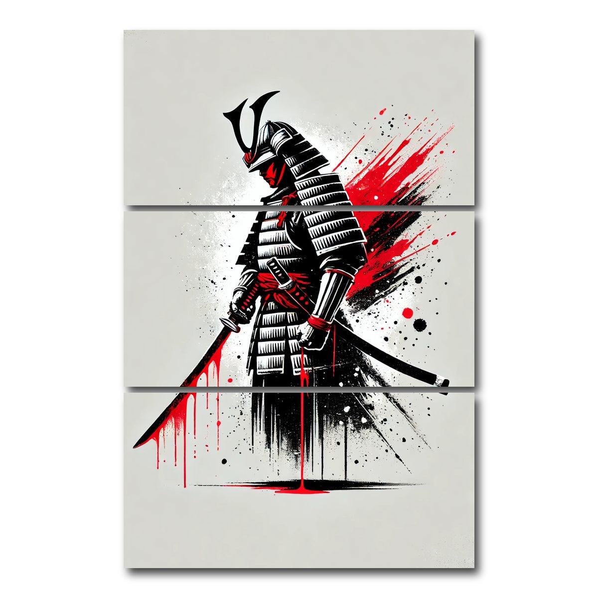AUTO-MOCKUP WHITE | Minimalist Samurai Warrior | 3 Piece | Gallery Wrap Canvas | group=12x24_stacked