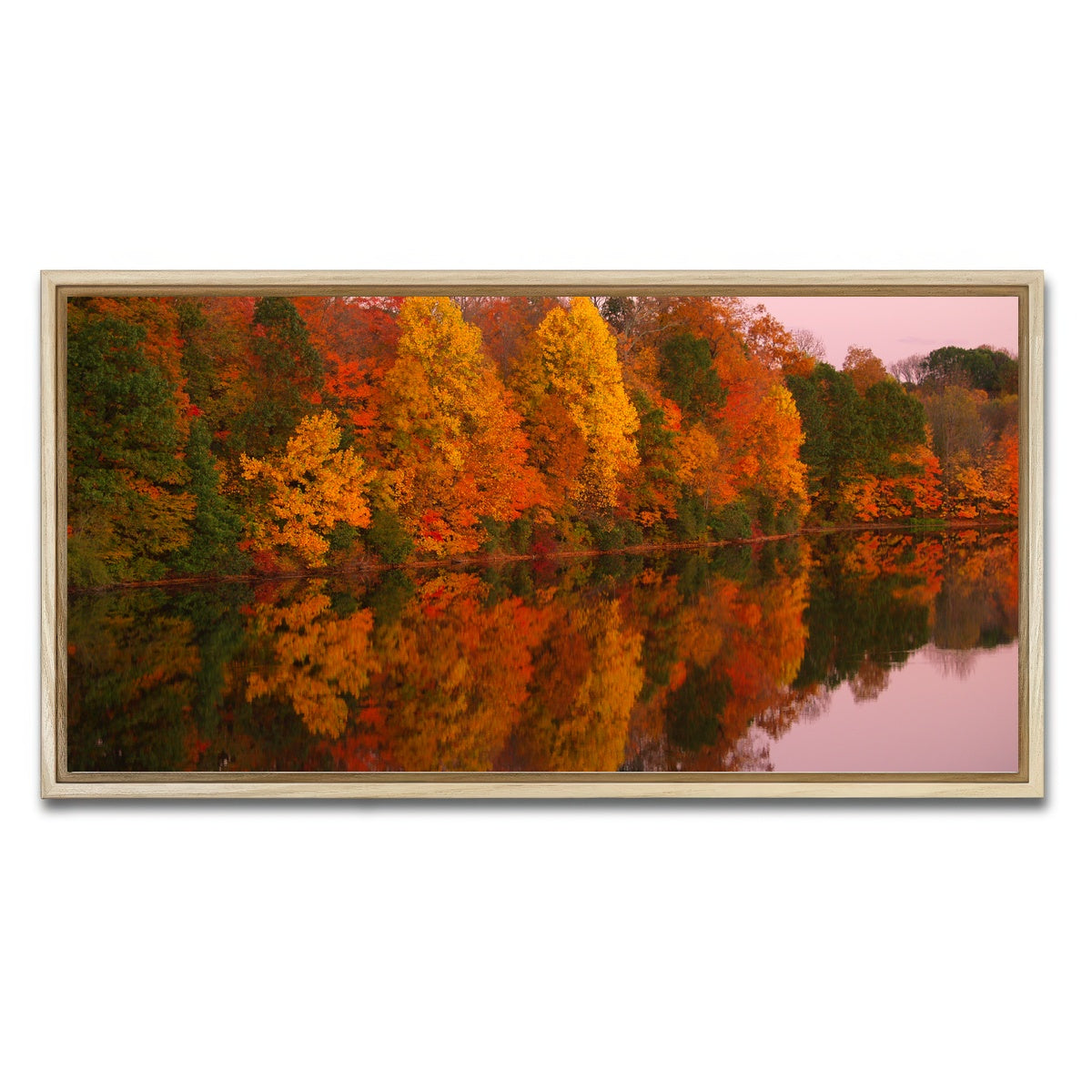 AUTO-MOCKUP WHITE | Mirrored Autumn Twilight at Lake Nockamixon | 1 Piece | Natural Framed Canvas | group=2x1