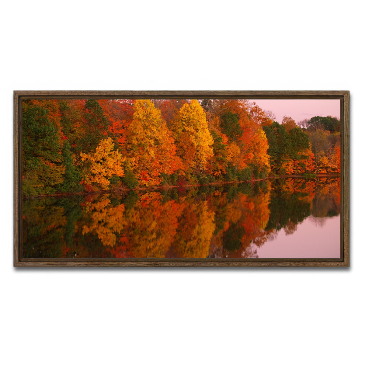 AUTO-MOCKUP WHITE | Mirrored Autumn Twilight at Lake Nockamixon | 1 Piece | Walnut Framed Canvas | group=2x1