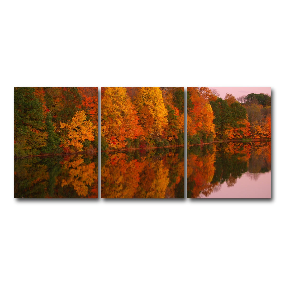 AUTO-MOCKUP WHITE | Mirrored Autumn Twilight at Lake Nockamixon | 3 Piece | Gallery Wrap Canvas | group=18x24