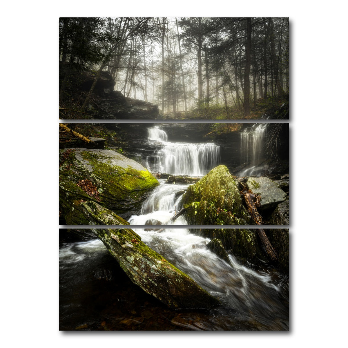 AUTO-MOCKUP WHITE | Misty Cascade | 3 Piece | Gallery Wrap Canvas | group=8x18_stacked