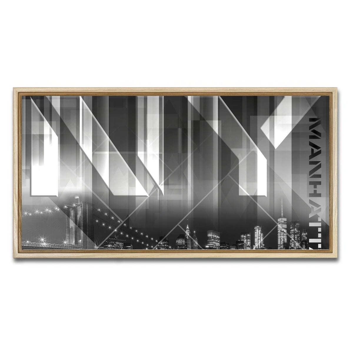AUTO-MOCKUP WHITE | Modern Art BROOKLYN BRIDGE & SKYLINE | 1 Piece | Natural Framed Canvas | group=2x1