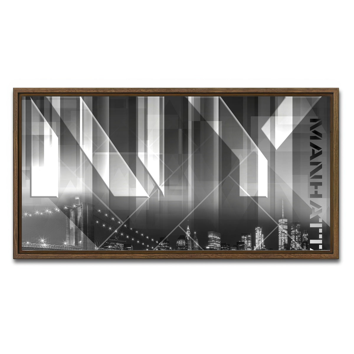 AUTO-MOCKUP WHITE | Modern Art BROOKLYN BRIDGE & SKYLINE | 1 Piece | Walnut Framed Canvas | group=2x1