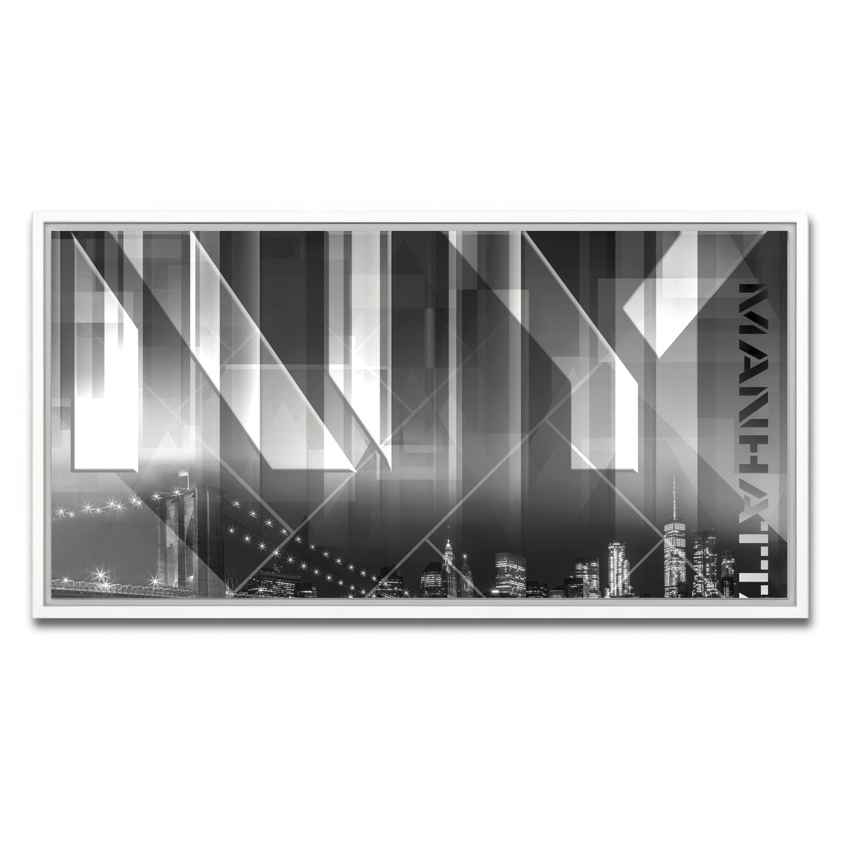 AUTO-MOCKUP WHITE | Modern Art BROOKLYN BRIDGE & SKYLINE | 1 Piece | White Framed Canvas | group=2x1