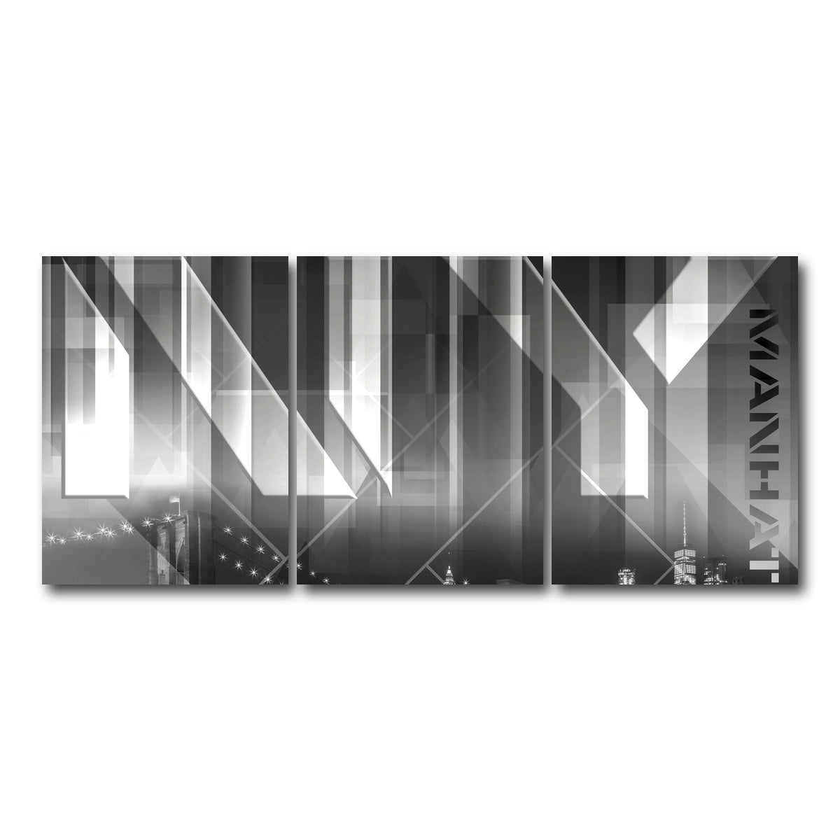 AUTO-MOCKUP WHITE | Modern Art BROOKLYN BRIDGE & SKYLINE | 3 Piece | Gallery Wrap Canvas | group=18x24