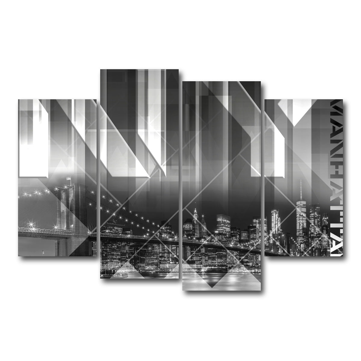 AUTO-MOCKUP WHITE | Modern Art BROOKLYN BRIDGE & SKYLINE | 4 Piece | Gallery Wrap Canvas | group=4_short