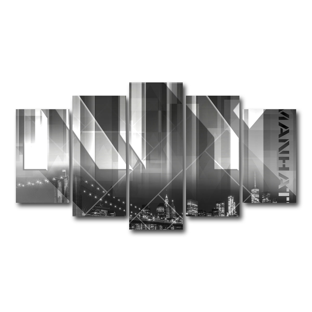 AUTO-MOCKUP WHITE | Modern Art BROOKLYN BRIDGE & SKYLINE | 5 Piece | Gallery Wrap Canvas | group=5_normal