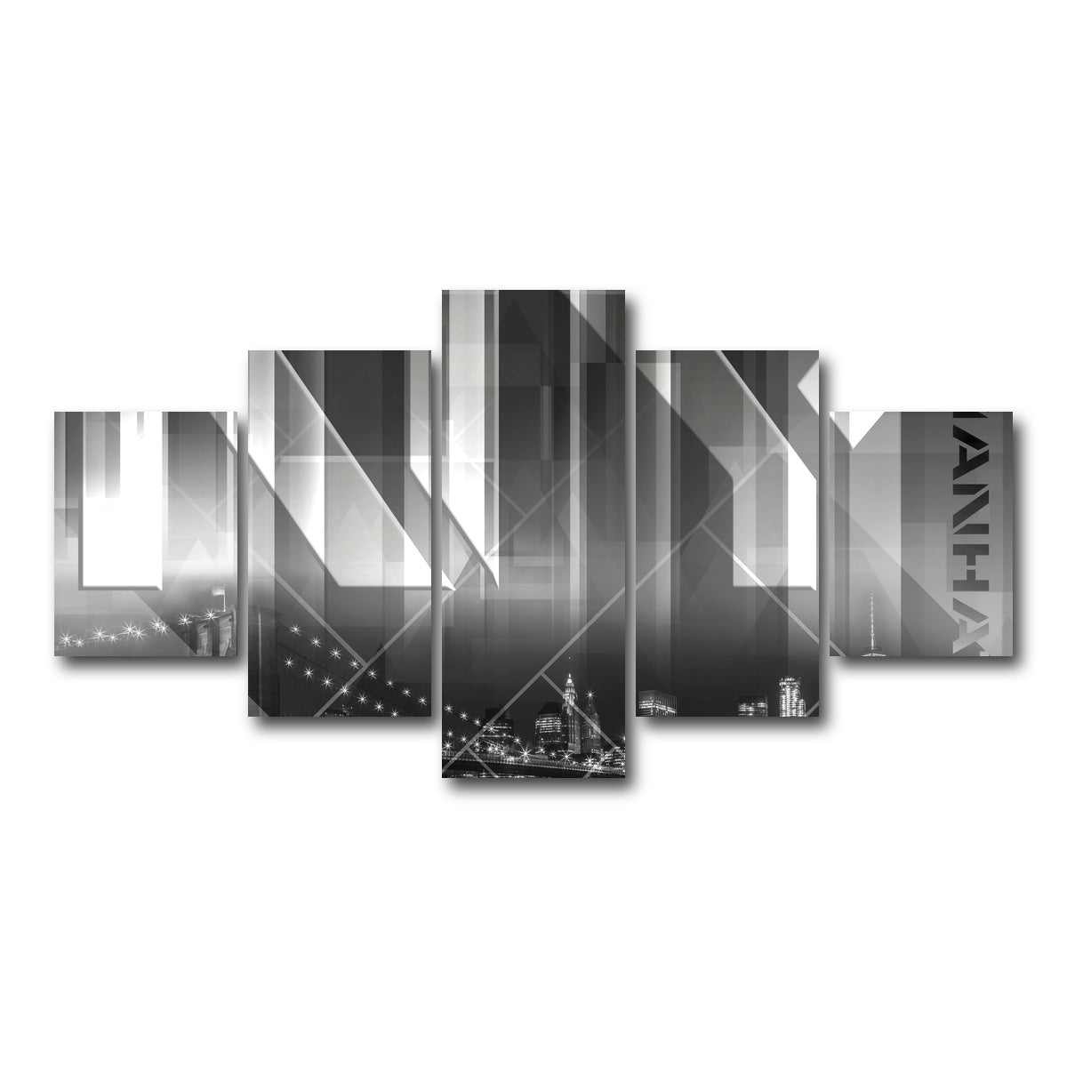 AUTO-MOCKUP WHITE | Modern Art BROOKLYN BRIDGE & SKYLINE | 5 Piece | Gallery Wrap Canvas | group=5_short