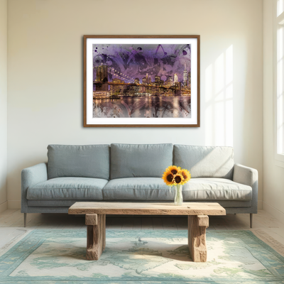 AUTO-MOCKUP ROOM | Modern Art Brooklyn Bridge Sunset Wall Art