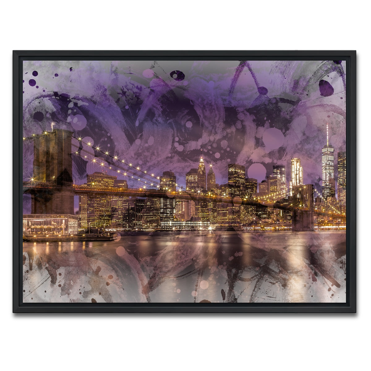 AUTO-MOCKUP WHITE | Modern Art BROOKLYN BRIDGE Sunset | 1 Piece | Black Framed Canvas | group=4x3